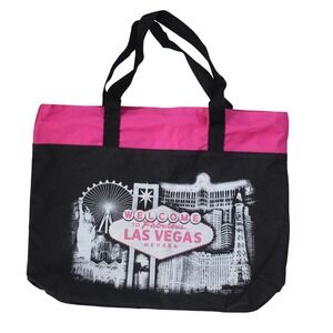 Las Vegas Souvenir Tote Bag Pink Black Welcome Sign